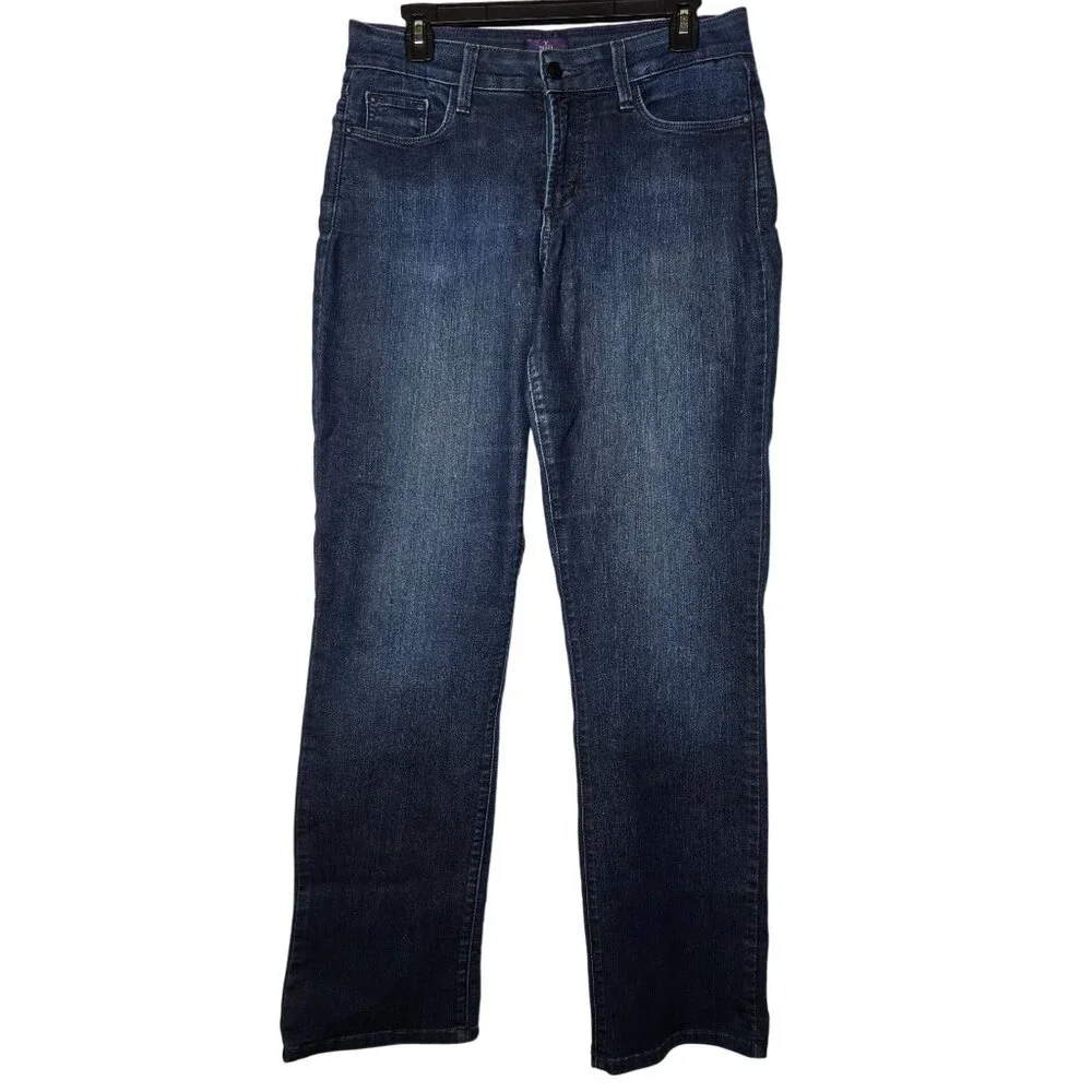 NYDJ Women Lift Tuck Technology Burbank Straight Denim Blue Jeans Size 8 Stretch